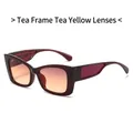 Cat-Eye-Sonnenbrille mit braunem Rahmen, gelben Verlaufsgläsern und Krokodil-Muster - Teefarbener Rahmen Tee Gelb Verlaufsgläser