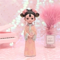 Chinese palace girl figurine in pink dress with floral hair bun and a round fan - Small Figurine with Fan (060-2A)