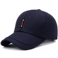 Dark blue twill cotton baseball cap featuring a black leather Sport patch with metal rivets - Navy Blue