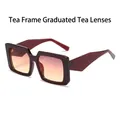 Retro square thick frame sunglasses with wide temples and tea brown gradient lenses - Tea Frame Gradient Tea Lens