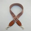 Adjustable woven purse strap with brown leather ends and gold metal rotating hooks - Brown