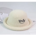 Beige wool blend kids bowler hat featuring a black embroidered smile and rolled brim - One Size (3-6 Years) / Off White