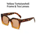 Retro square PC sunglasses in yellow tortoiseshell frame with light brown lenses - Yellow Tortoiseshell Frame Champagne Lens