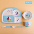 5-piece bamboo fiber kids dinnerware set with light blue nautical dog and sailboat theme - Small Sailboat