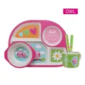 Pink bamboo fiber 5-piece dinnerware set with cute owl motifs for toddlers - Owl