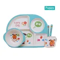 5-piece bamboo fiber kids dinnerware set with light blue funny dog cartoon patterns - Dog