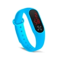 Detail of blue silicone LED sport watch strap with adjustable multi-hole buckle design - Blue