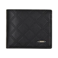 Schwarze kurze Herren-Brieftasche mit Rautenmuster und Metall-Logo-Plakette - Schwarz