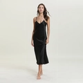 Elegant black satin slip dress for women featuring a V-neckline and long slim fit - M / Dresses / Black