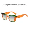 Occhiali da sole cat-eye con montatura arancione, stampa leopardata verde e lenti sfumate - Montatura Arancione Lenti Blu Tè