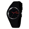 Montre à quartz Skmei avec bracelet en silicone noir et index de cadran rouges vifs - Noir-Aiguilles Rouges