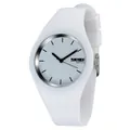 Minimalist white silicone quartz watch with silver metal bezel and light grey dial - White