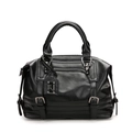 Elegante borsa a mano Boston in ecopelle nera con doppi manici e tracolla - Nero