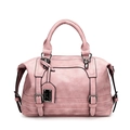 Borsa a mano da donna in pelle PU rosa con dettagli metallici e cuciture bianche a vista - Rosa