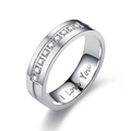 Silver studded I LOVE YOU ring with inlaid diamonds and interior engraving - US 8 / Steel with Diamonds