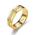 Gold plated couple's ring with sparkling clear zircon inlay and I Love You engraving - US 6 / Gold With Cubic Zirconia