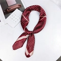 Burgundy silk-like scarf with white polka dots and geometric beige accents - 70cm / 34 Point Cut Red Pink