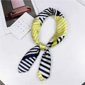 Square silk scarf with yellow and navy blue geometric stripes in a knotted style - 70cm / 27 Two-color Stripe Yellow