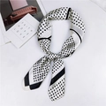 Black and white polka dot satin scarf with geometric stripes and silk-like finish - 70cm / 31 Point Cut White Black