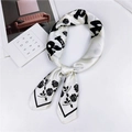 Square silk scarf with black rose floral print and elegant letter patterns in beige - 70cm / 24 GRLPWR Black