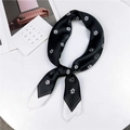 Elegant silk scarf featuring black and white camellia print with smooth satin texture - 70cm / 21 Small Floral Black