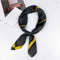 Polka dot silk square scarf in black and yellow contrast with a soft glossy finish - 70cm / 32 Point Cut Black Yellow