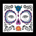 Detailed Day of the Dead face tattoo with floral skull motifs, model YC-L019 - HFS019