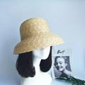 French vintage straw bucket hat in natural khaki finish on a white display head - M (56-58cm) / Undecorated Wheat Straw Cloche Hat