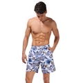 Pantaloncini mare uomo con foglie di palma blu e stampa di cocco su fondo bianco - M / Guscio di Cocco