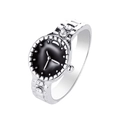 Bague créative en forme de montre argentée avec cadran noir et strass étincelants - US 6 / Argenté
