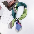 Green and blue geometric color-block silk neck scarf tied in a stylish knot design - 70cm / 37 Piano Blue Green