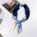Elegant 70cm silk scarf with color-block stripe pattern in blue and grey tones - 70cm / 39 Piano Navy Blue