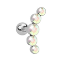 Detail of stainless steel helix stud with five curved iridescent AB crystals and screw ball back - Artificial AB Color