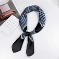 Elegant black silk scarf with blue and white polka dots, stylish long necktie design - 70*70cm / Small Dots Black