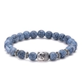Weathered agate bead bracelet with silver Buddha head charm and vintage spacers - Buddha Head - Antique Silver