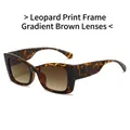 Schicke Katzenaugen-Sonnenbrille mit Leopardenmuster, Teegläsern und breiten Bügeln - Leopard-Rahmen Braune Verlaufsgläser