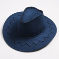 Classic dark blue suede cowboy hat with black stitched brim and metal ventilation holes - Blue