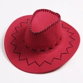 Classic red western cowboy hat in faux suede with black decorative cross stitching - Red