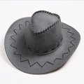 Dark grey suede-style western cowboy hat with decorative black thick cross-stitching - Gray