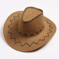 Brown suede cowboy hat with decorative black stitching and side metal eyelets - Golden Bronze