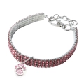 Three-row pink rhinestone pet collar with silver chain and a cute paw pendant - Paw / S / Pink