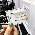 Golden geometric hair clip set with artificial pearls and wire flower detail - Style D (4-Piece Pearl Floral Set)