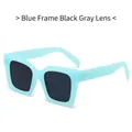 Retro oversized square sunglasses with matte light blue frame and dark grey lenses - Blue Frame Grey Lens