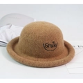 Brown wool felt kids bowler hat with black Smile embroidery and vintage rolled brim style - One Size (3-6 Years) / Khaki