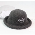 Classic dark grey wool felt bowler hat for girls featuring a white smile embroidery detail - One Size (3-6 Years) / Dark Gray