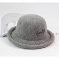 Kids grey knitted wool bucket hat featuring Smile embroidery and stylish rolled brim edge - One Size (3-6 Years) / Light Gray