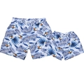 Pantaloncini da mare coordinati genitore-figlio bianchi con stampe di foglie tropicali - Bambino 104 / Stampa Blu