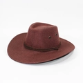 Detail of reddish-brown linen cowboy hat with metal eyelets and braided rope trim - Red Brown