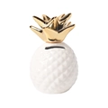 Detail view of a pineapple ceramic piggy bank with gold leaf lid and white textured body - White Pineapple Piggy Bank
