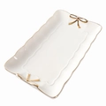 Elegant white ceramic jewelry tray with gold bow handles and trim in minimalist Nordic style - Bowknot Storage Tray